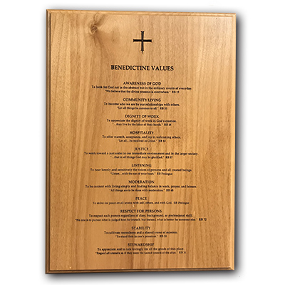 Benedictine Values Plaque -   With Cross