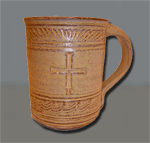 POTTERY CUP BENEDICTINE CROSS SOYBEAN STRAW GLAZE