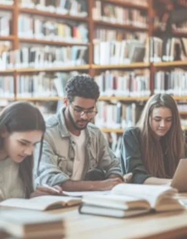 students studying in library