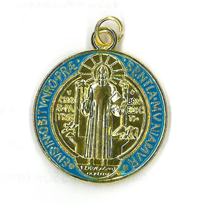 St. Benedict Medal - Gold With Red And Blue